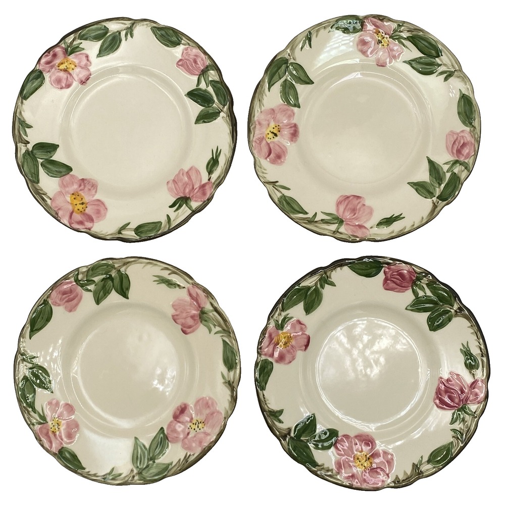 Franciscan Desert Rose Bread Butter 6" Plates‎ Cream Pink Floral Set of 4 EUC